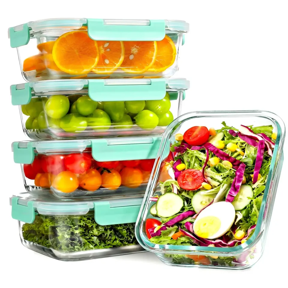 YASHE Set 5 Contenitori Vetro 1040ml Verde Ermetici