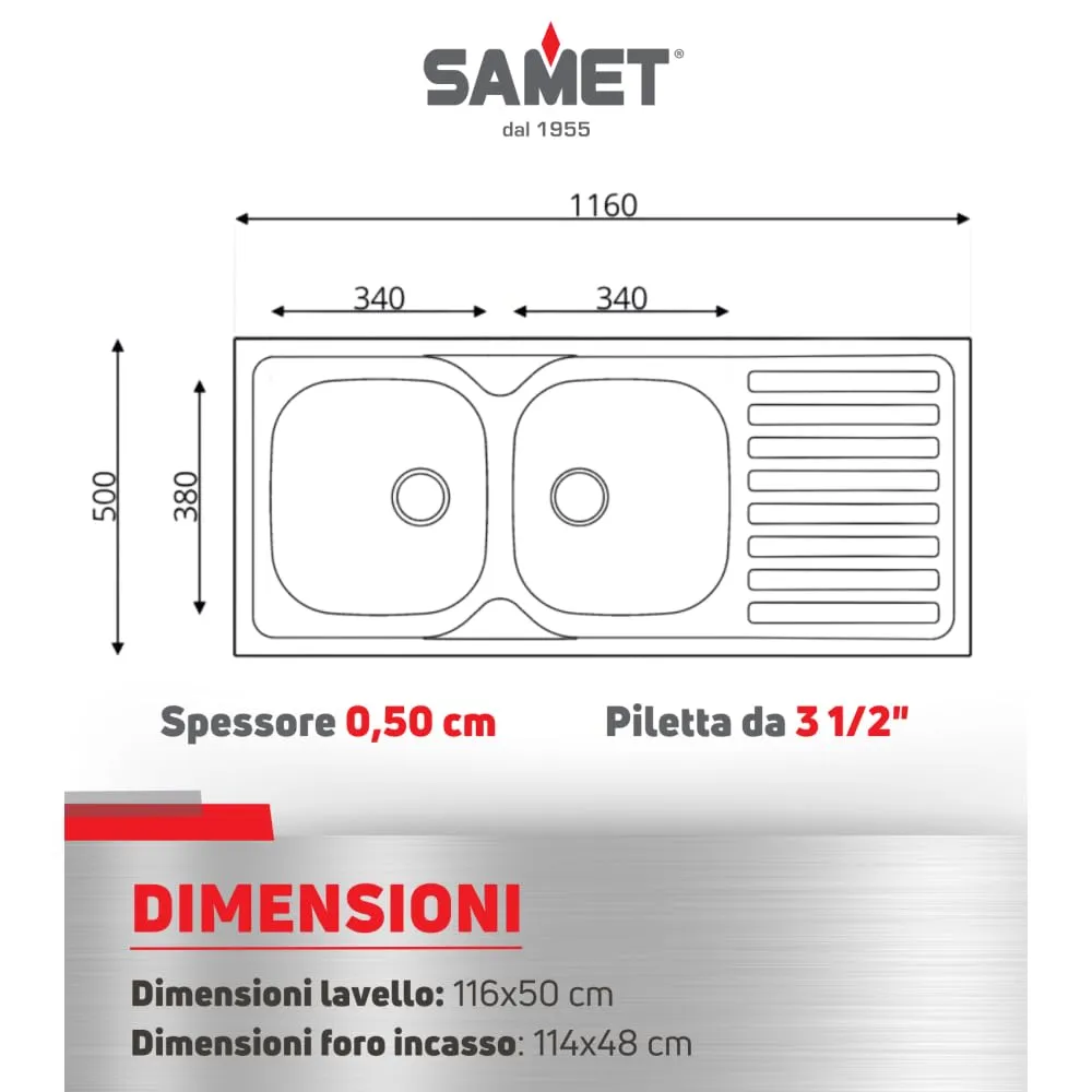 Samet Classic N138 Lavello 2 Vasche 116x50 Dx