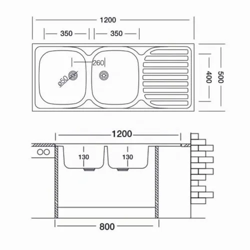 Samet 50 Series SA127 Lavello 2 Vasche 120x50 Sgocciolatoio Sx
