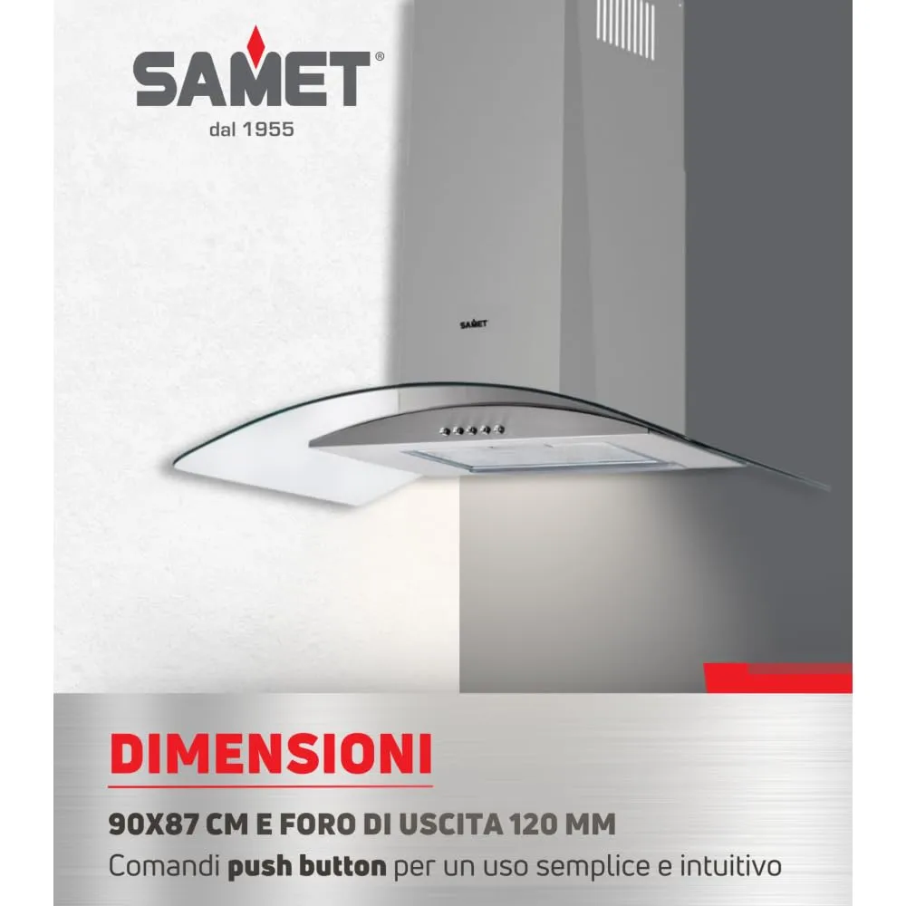Samet WETH 90 cappa a parete 90 cm inox vetro aspirante