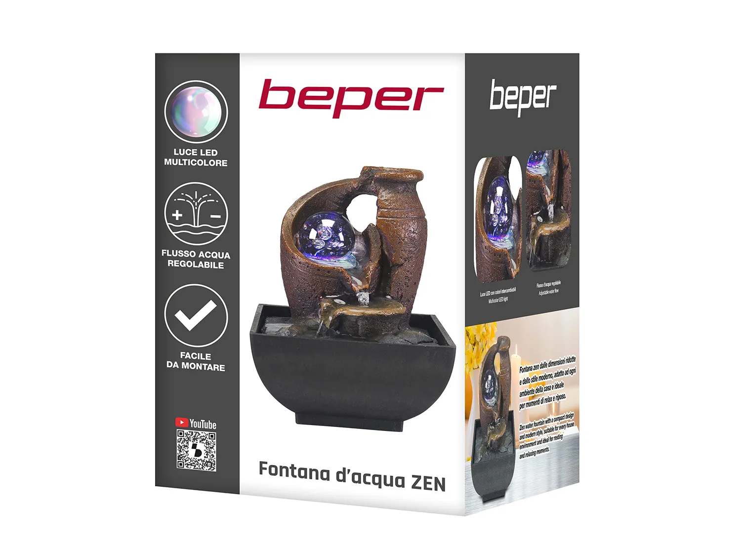 Beper Zen Anfora fontanella da interno nera con LED