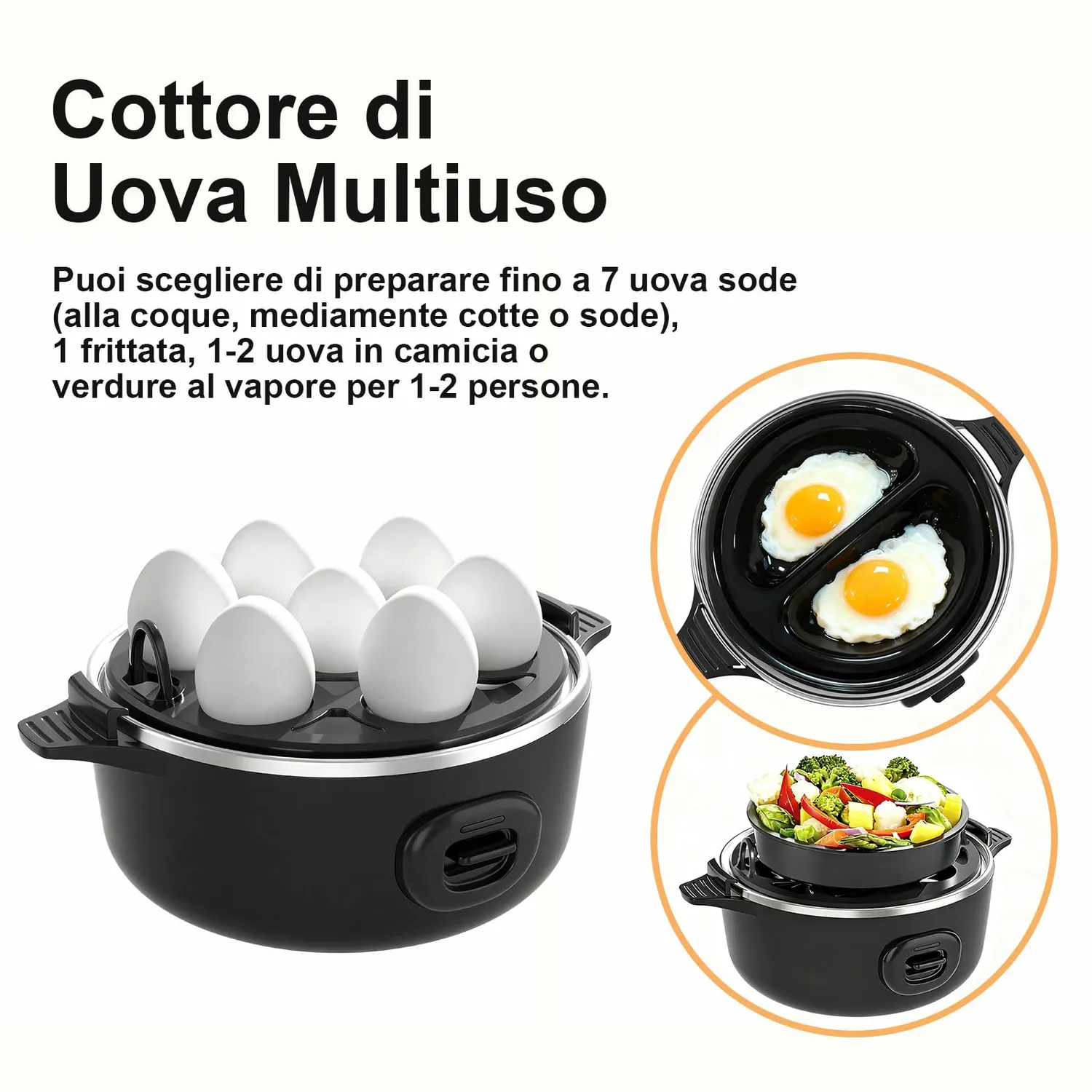 YASHE Cuociuova Elettrico 7 Uova Nero Automatico
