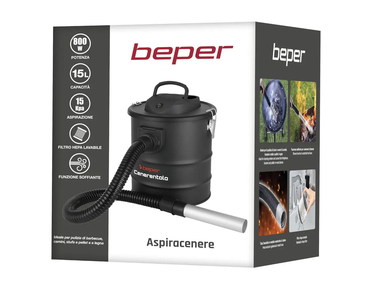 Beper P202ASP250 aspiracenere 15 L 800W con soffiante