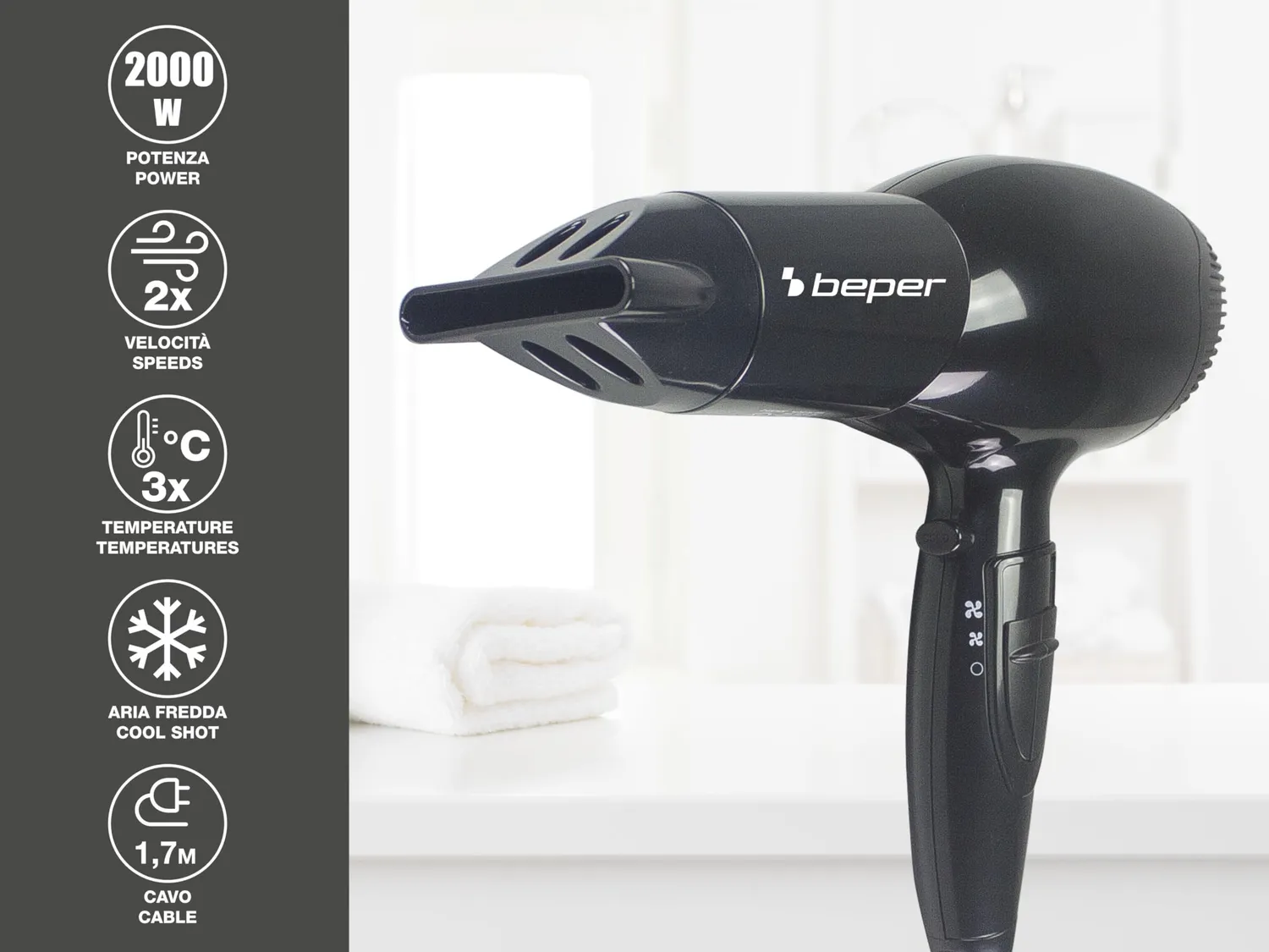 Beper 40.979 asciugacapelli 2000W nero con diffusore