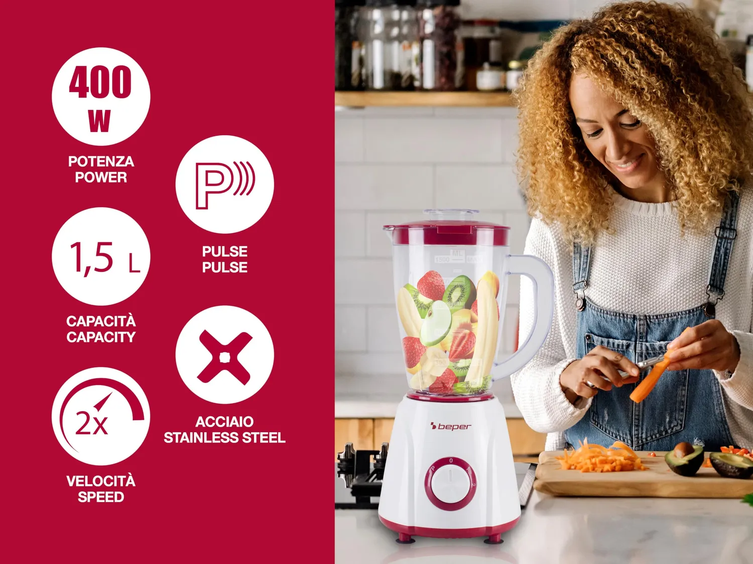 Beper P102FRU501 frullatore tavolo 1,5 L 400 W pulse
