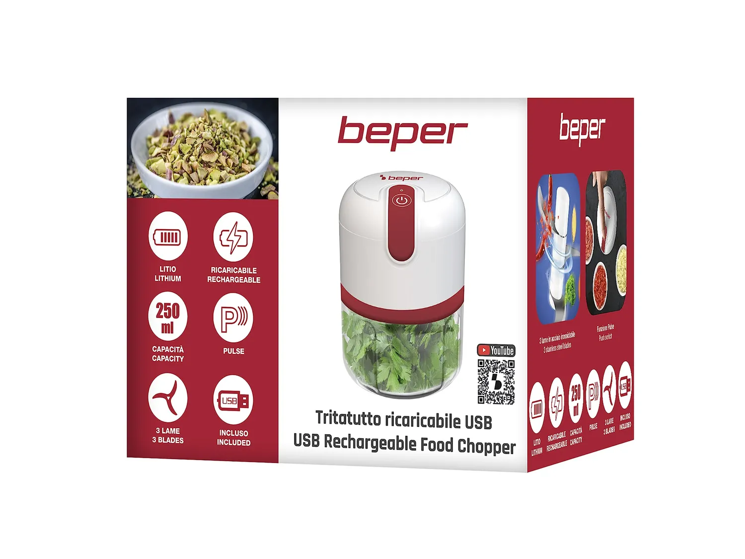 Beper P102ROB050 tritatutto ricaricabile USB 250 ml rosso