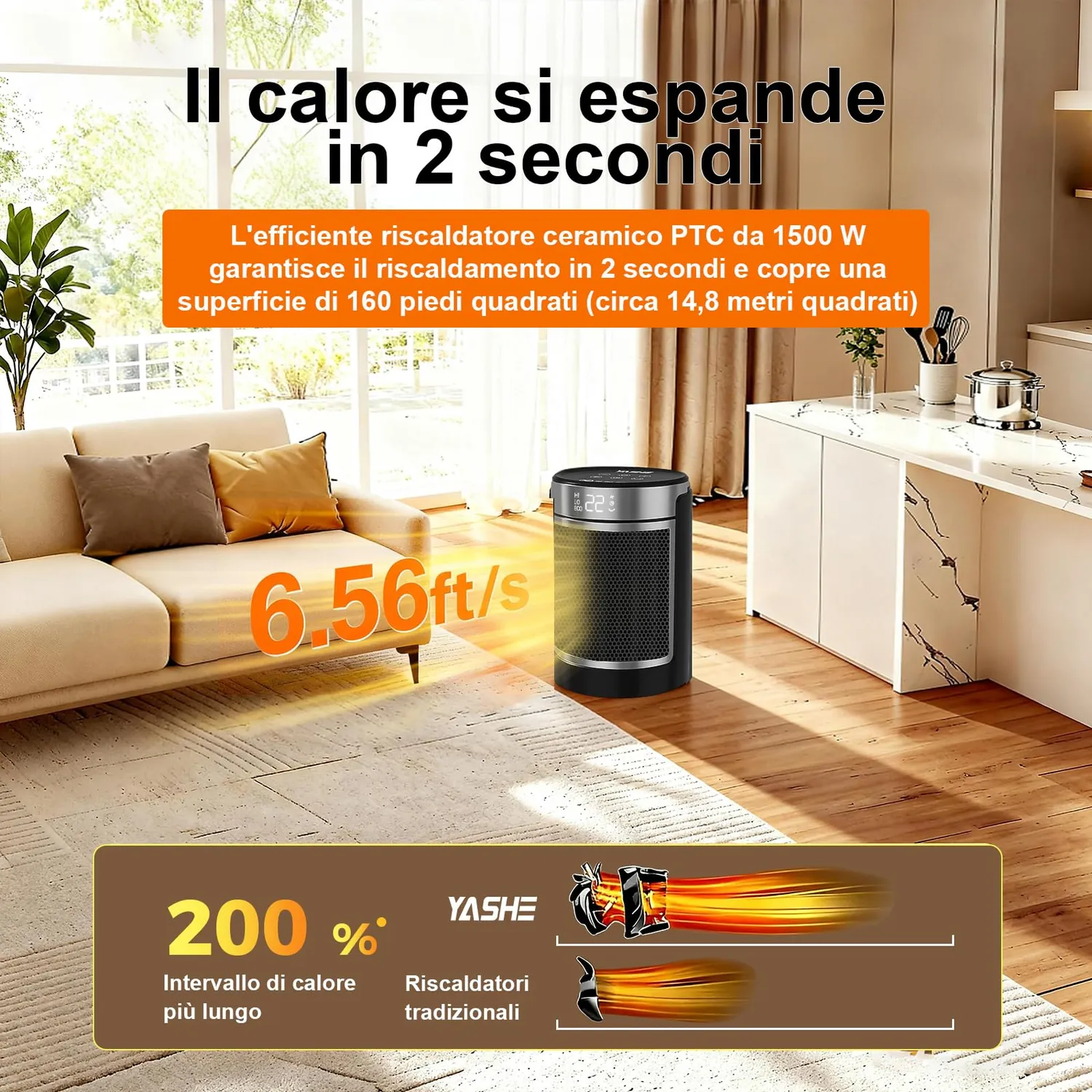 Yashe stufetta elettrica 1500W silenziosa con telecomando
