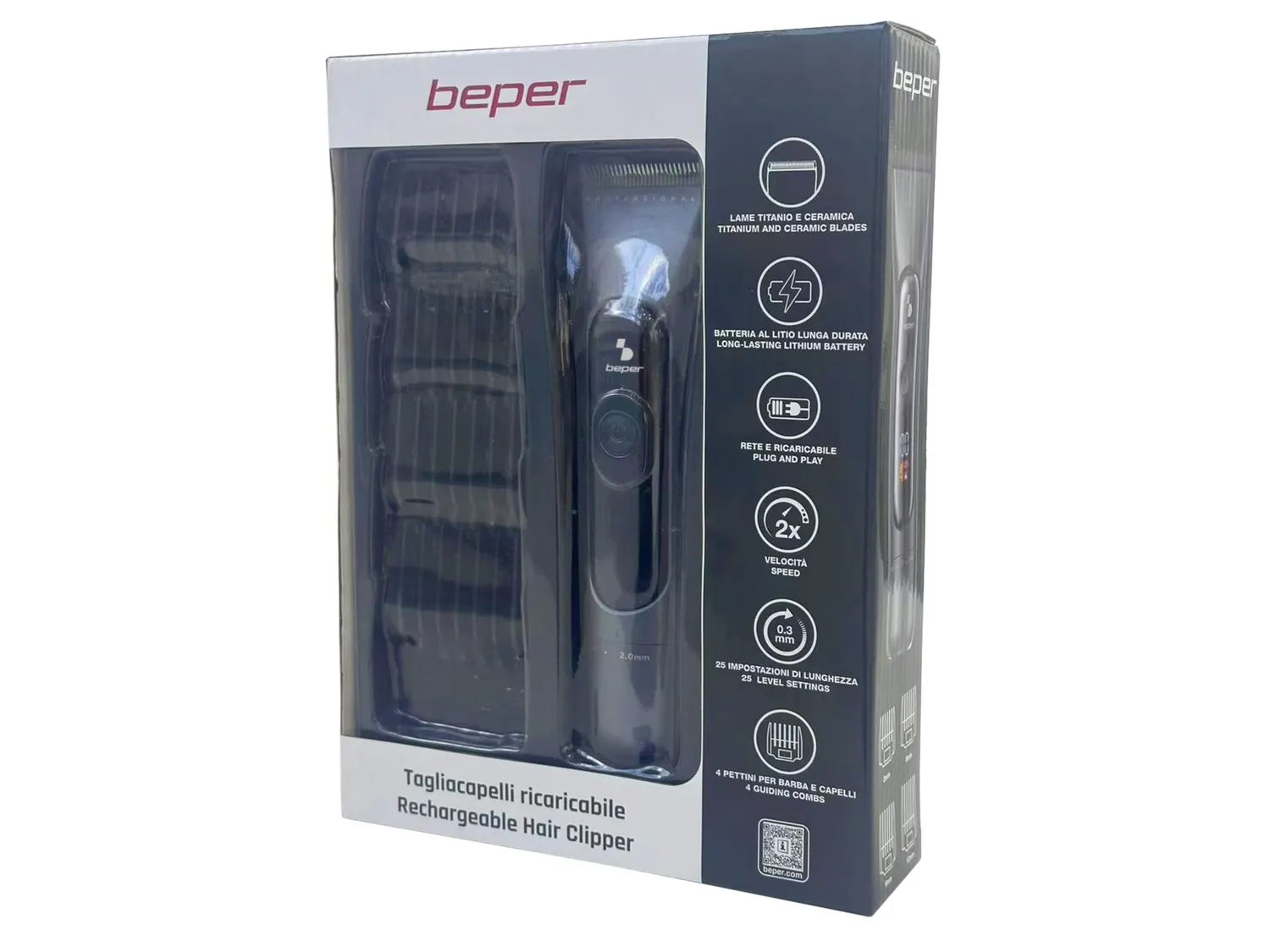 Beper P304CAP010 tagliacapelli uomo titanio ceramica USB-C