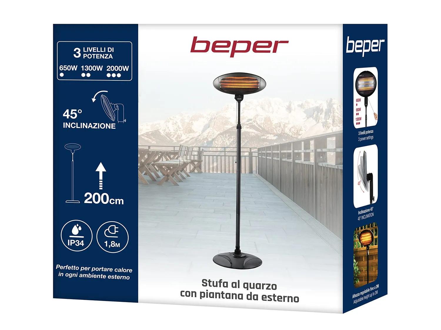 Beper P203PAN002 stufa al quarzo 2000 W piantana 2 m IP34