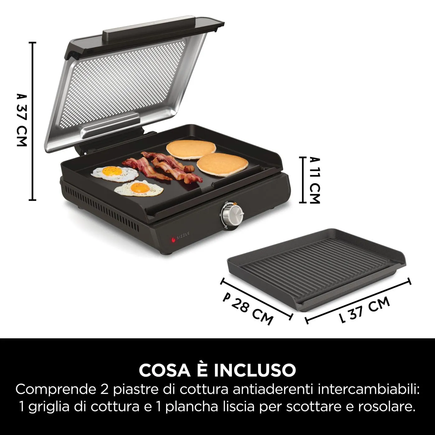 Ninja Sizzle Griglia Elettrica Interno con Piastra Nero 260°C