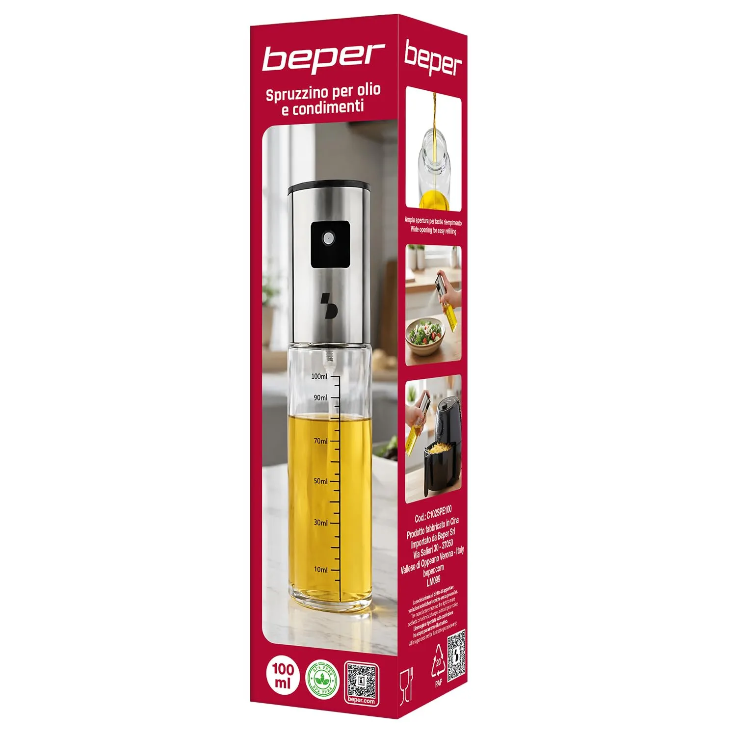 Beper Spruzzino Olio Vetro 100 ml per Friggitrice