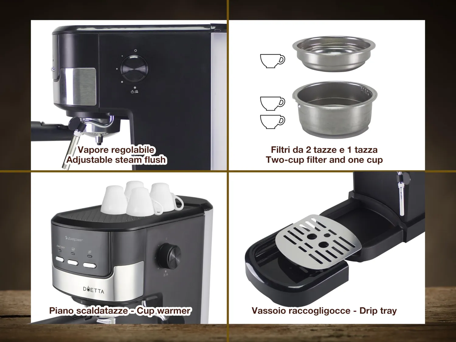 Beper P101CAF100 Duetta macchina caffè espresso cialde 15 bar