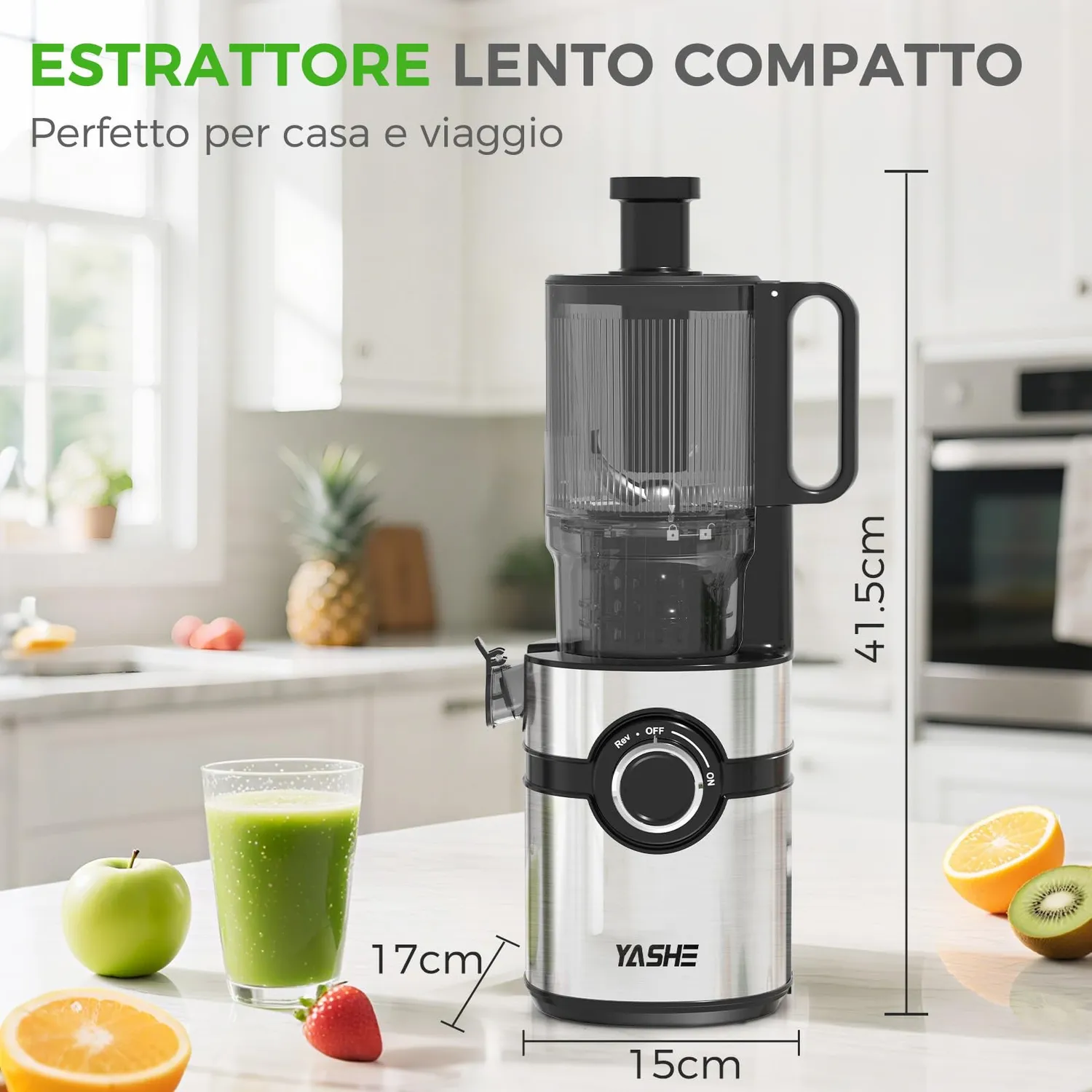 YASHE Estrattore Succo Freddo 200W Bocca 12,7cm Nero