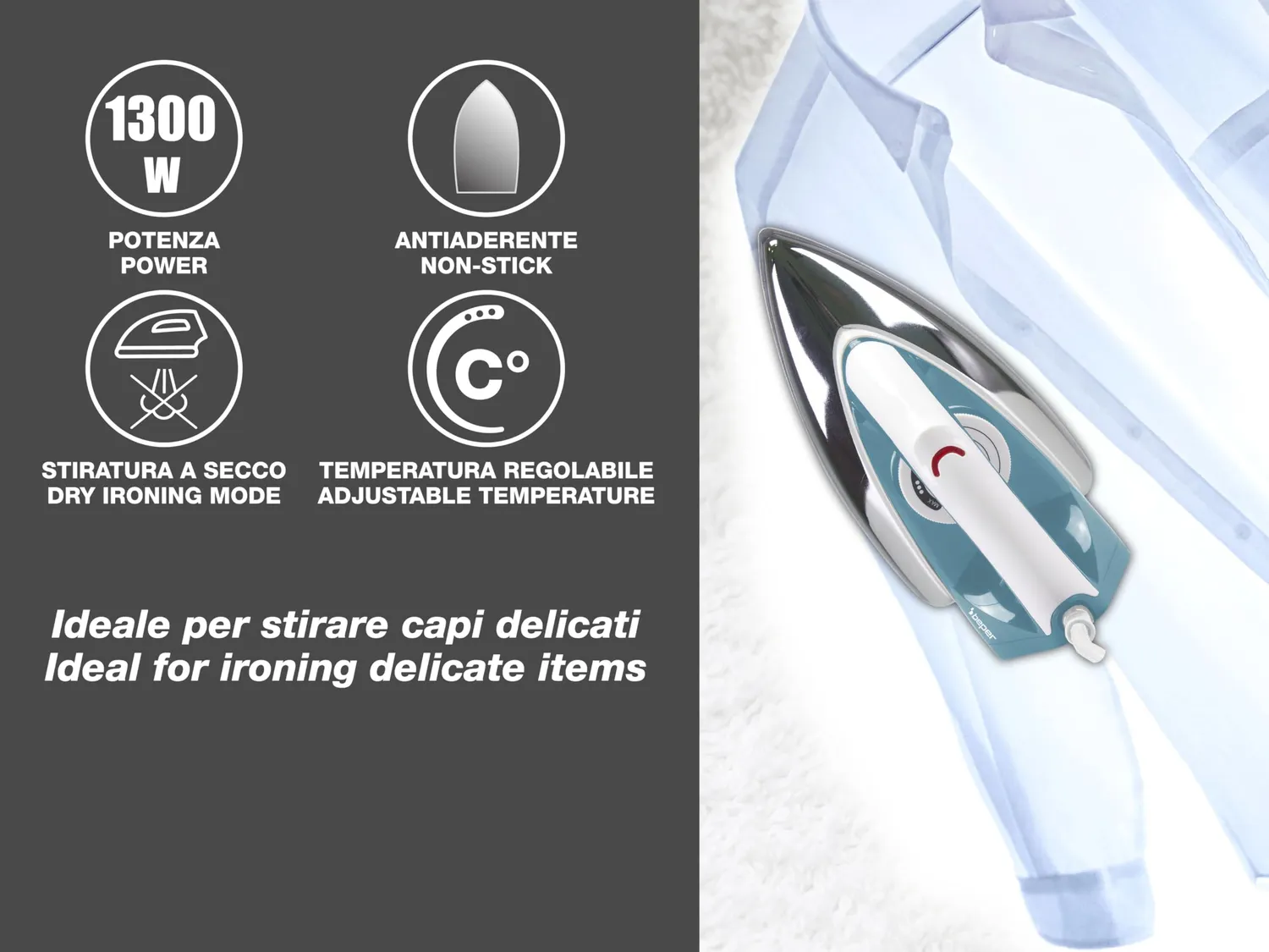 Beper P204FER250 ferro da stiro a secco 1300W piastra antiaderente