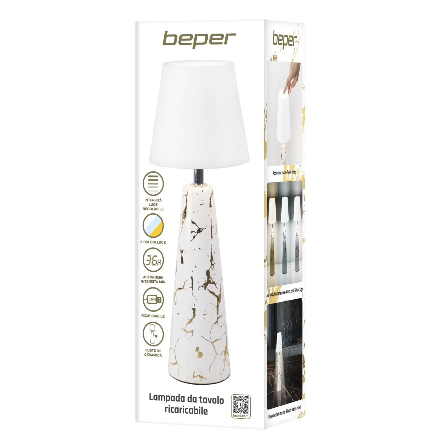 Beper P207ILI500 Marble lampada tavolo ricaricabile ceramica