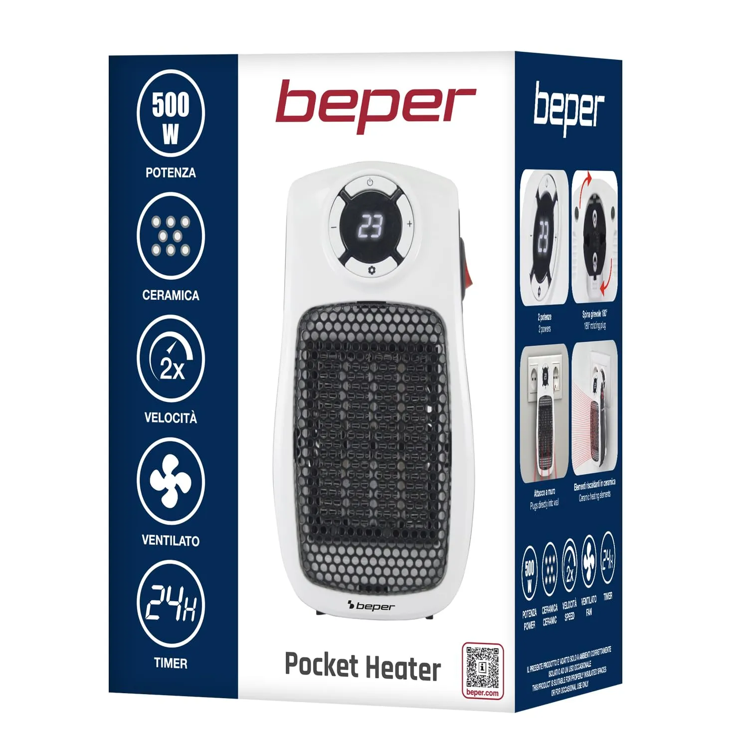 Beper P203TER350 Termoventilatore Ceramico 500W LED Timer