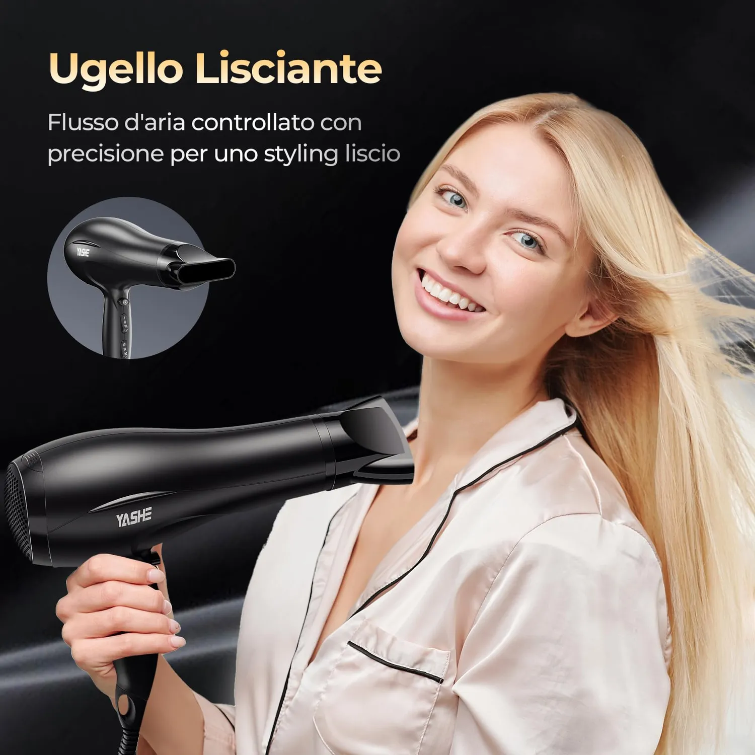 YASHE HD-8009BF Asciugacapelli Ionico 2400W con Diffusore