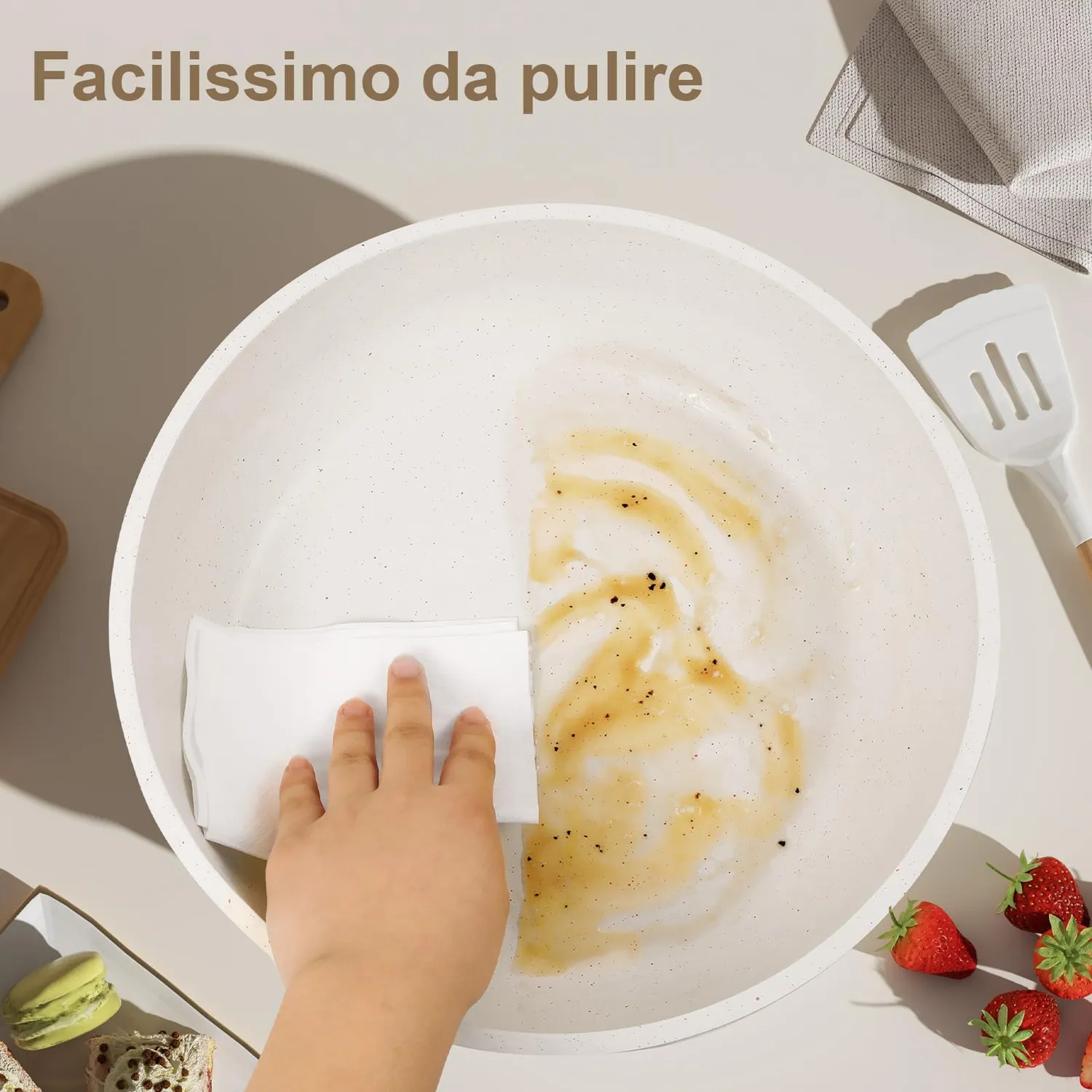 YASHE set 13 pentole e padelle antiaderenti manico staccabile crema