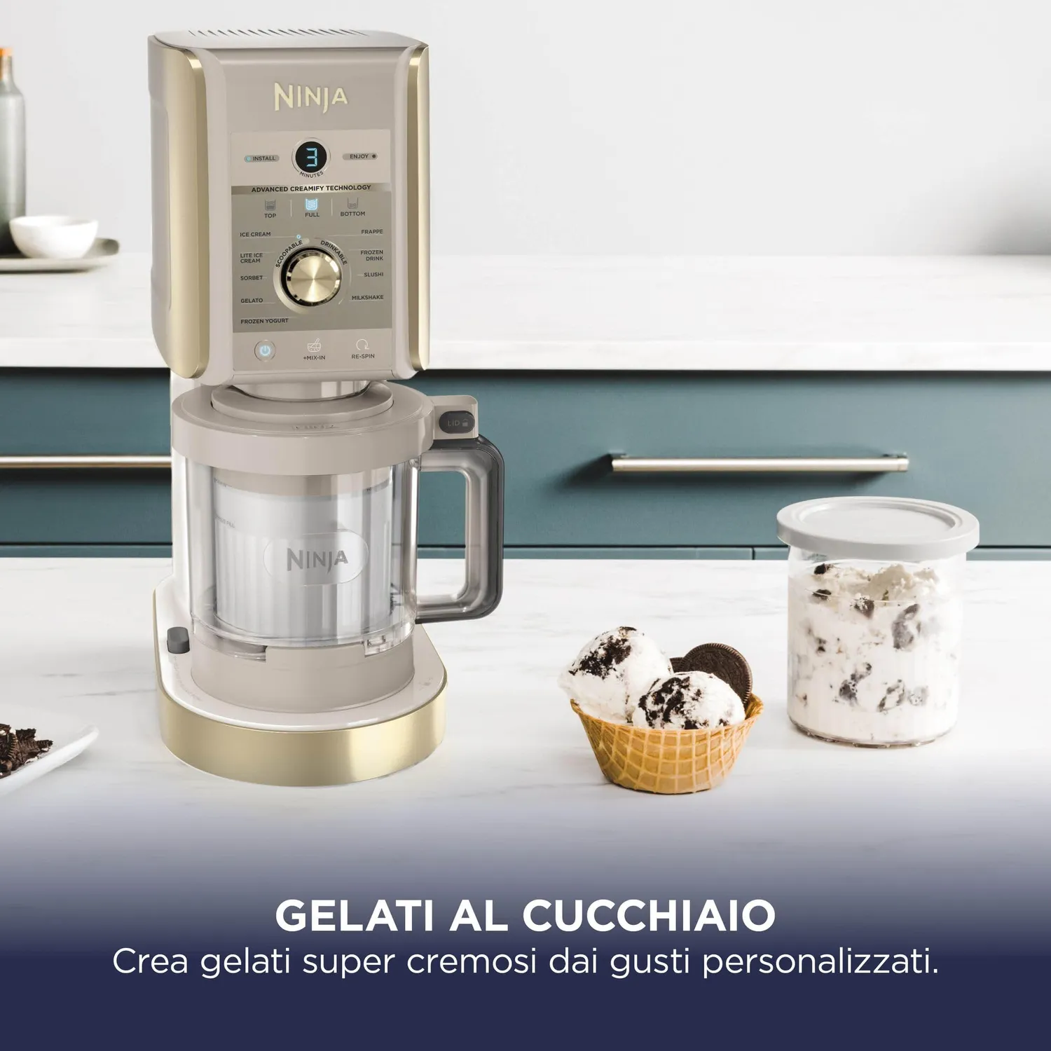 Ninja CREAMi Deluxe gelatiera beige 10 programmi 2x710 ml