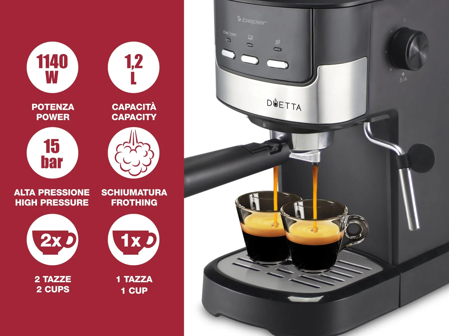 Beper P101CAF100 Duetta macchina caffè espresso cialde 15 bar
