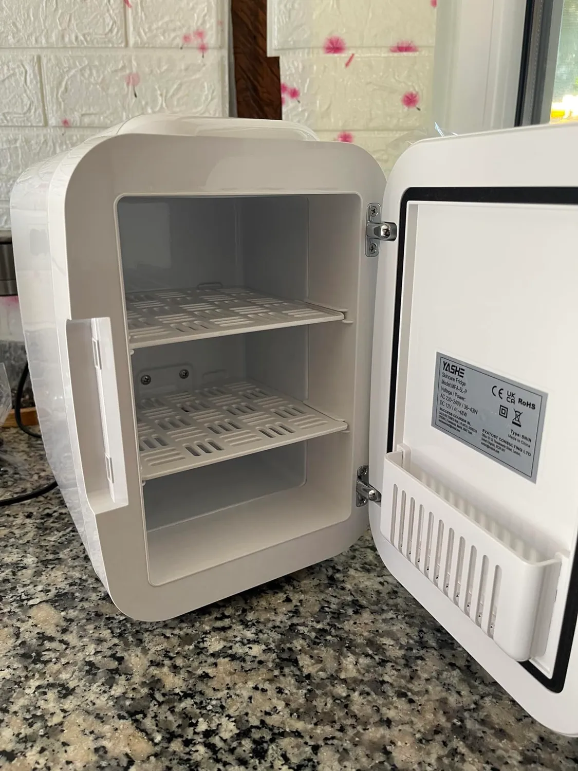 YASHE Mini Frigo 4L Rosa Specchio LED Freddo Caldo