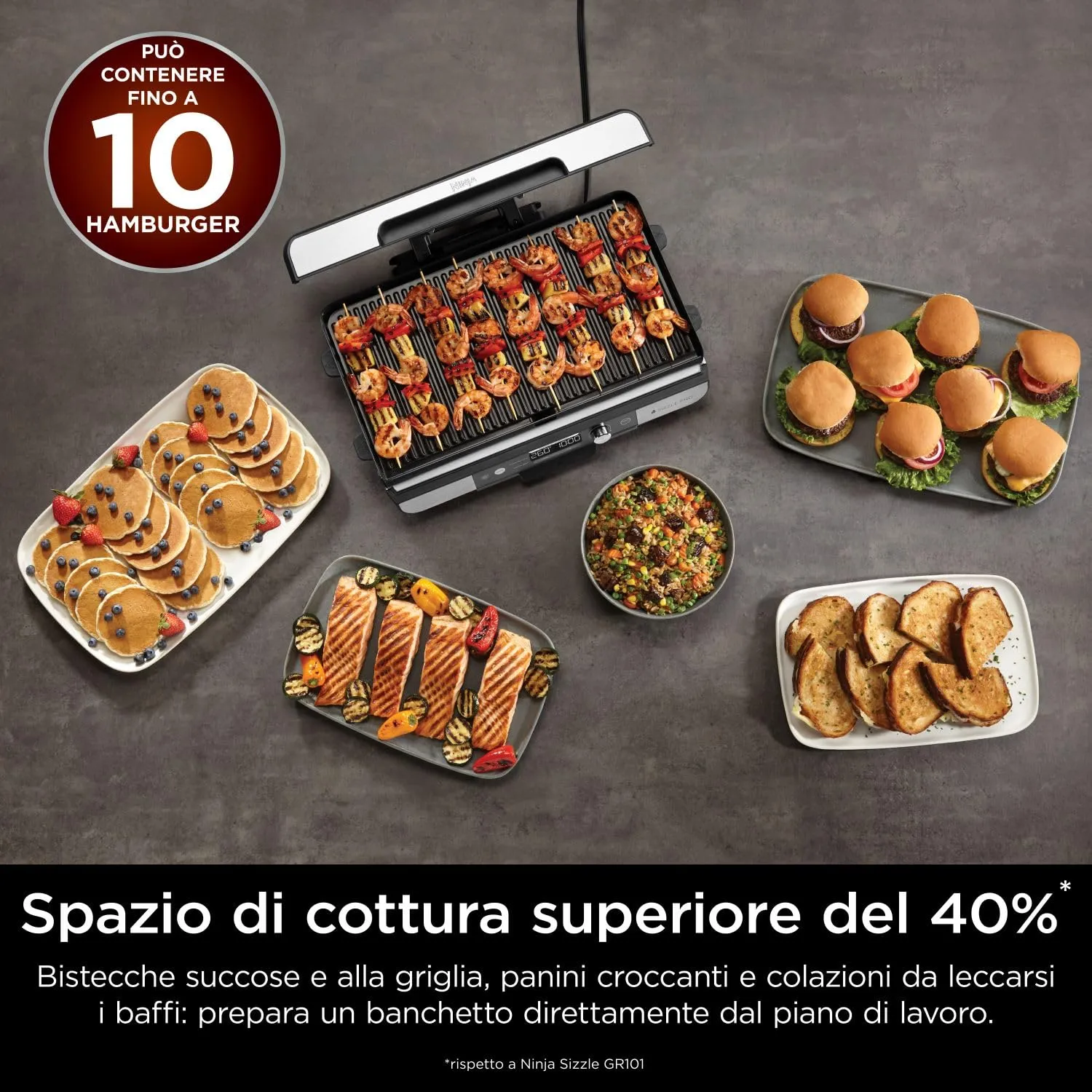 Ninja Sizzle Pro XL Griglia Elettrica Piastra 260°C 10 Burger