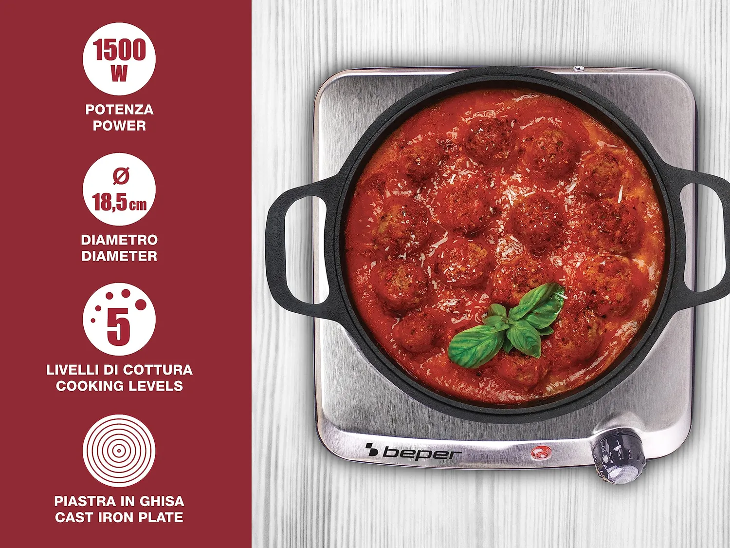 Beper 90.820 Fornello Elettrico Singolo Piastra 18,5cm
