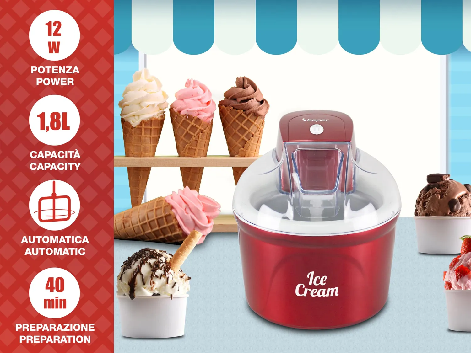 Beper P102GEL002 gelatiera refrigerante 1,8 L cremosa