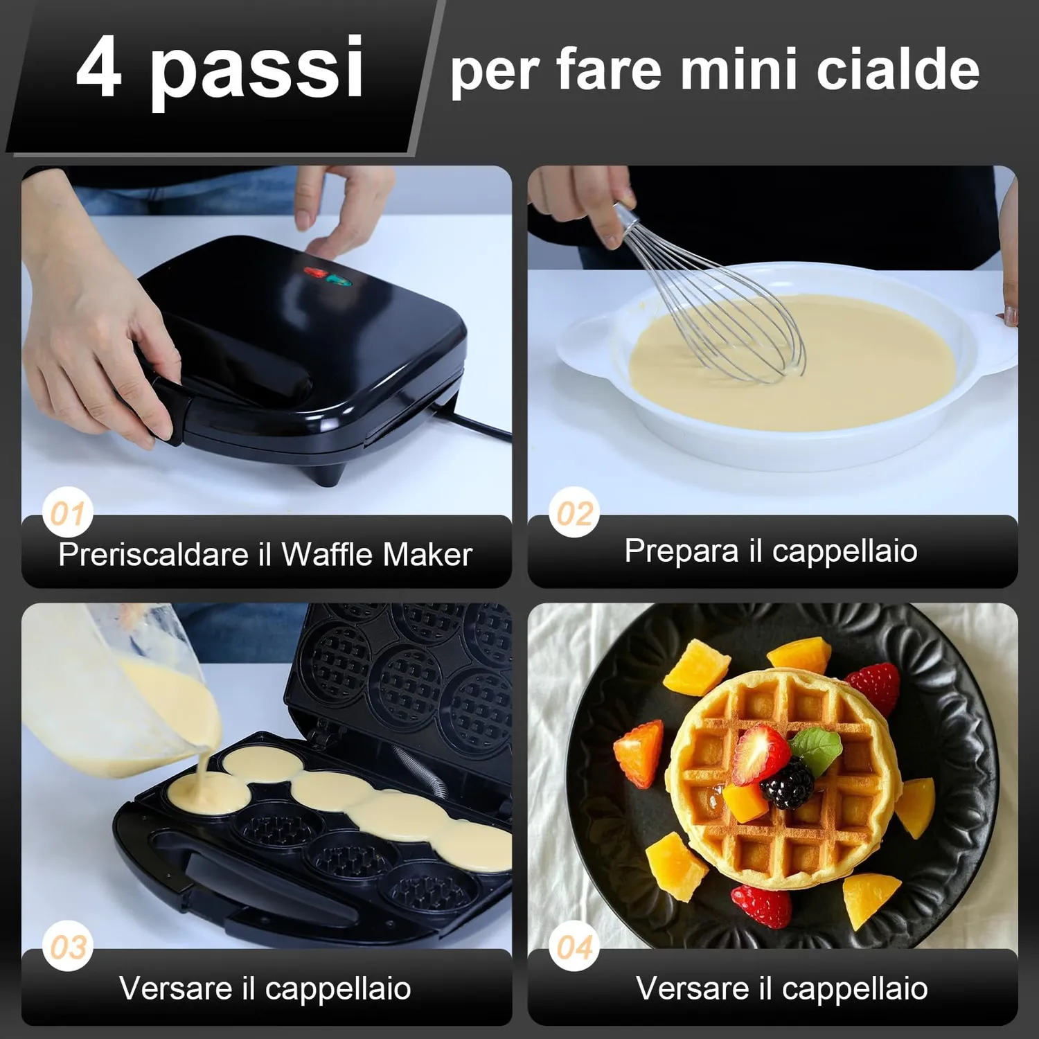 Yashe Waffle Maker Compatto 8 Mini Waffle Antiaderente