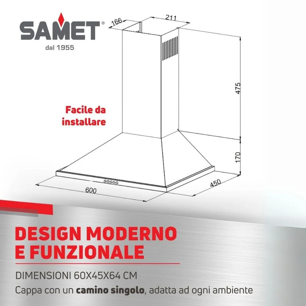 Samet Eolo60 Cappa Piramide 60 cm Inox Aspirante