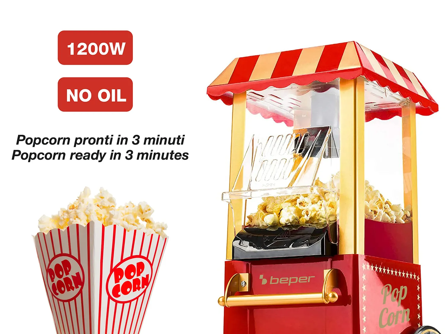 Beper Circus macchina per popcorn rossa ad aria