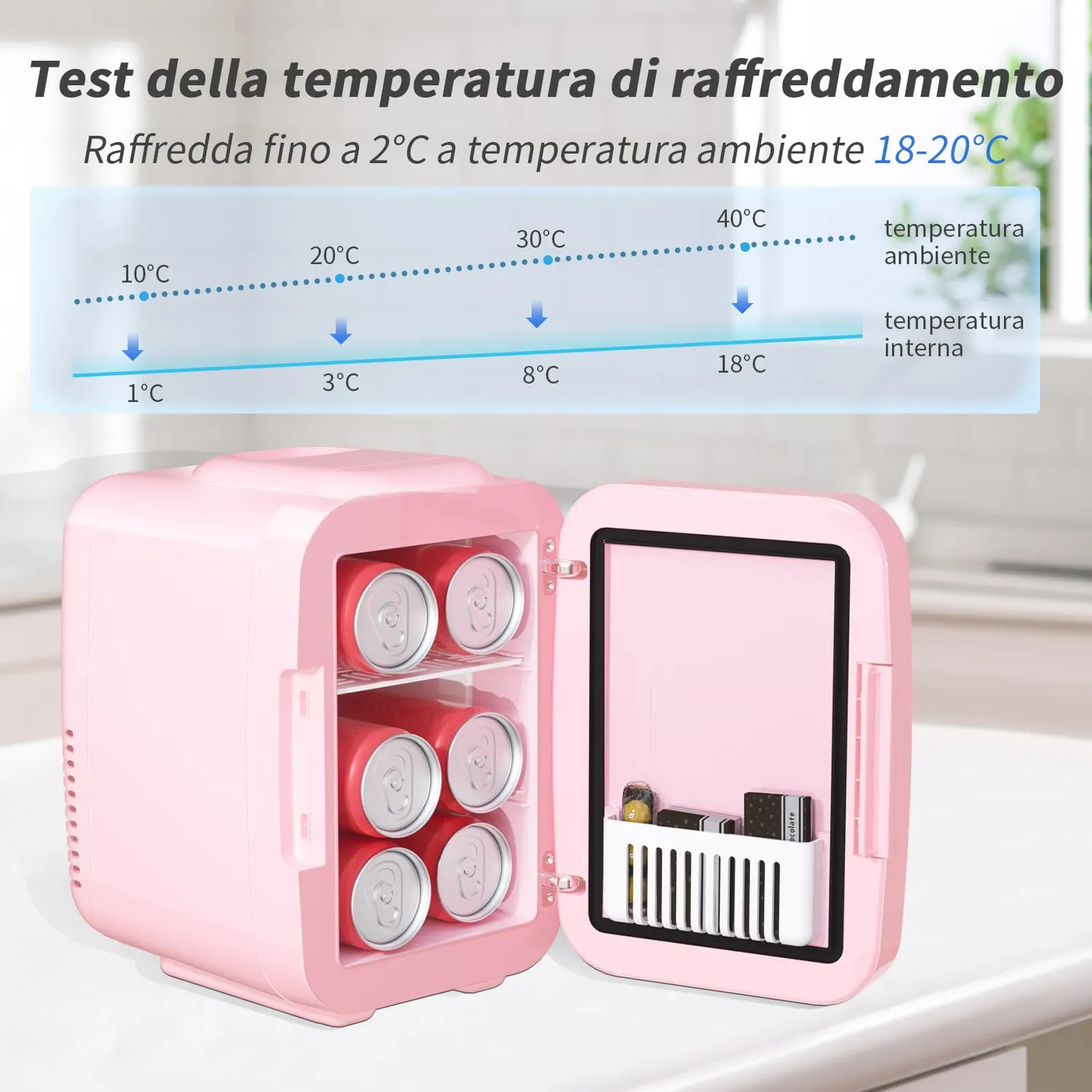 YASHE Mini Frigo 4L Rosa Specchio LED Freddo Caldo