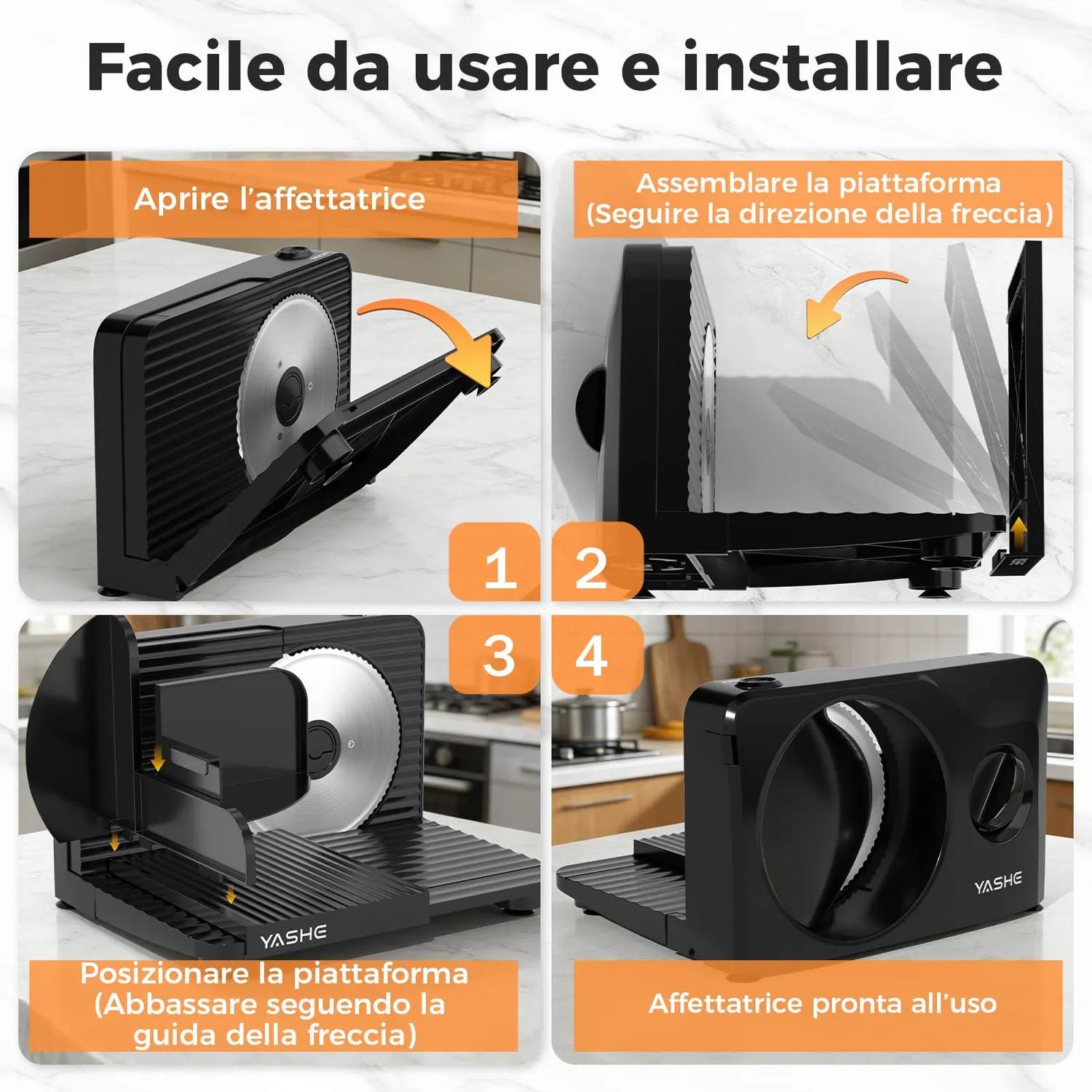 Yashe affettatrice elettrica pieghevole nera lama 17 cm