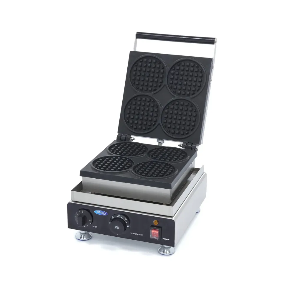 Maxima Piastra Waffle Rotonda 4 Pezzi Timer 1750W