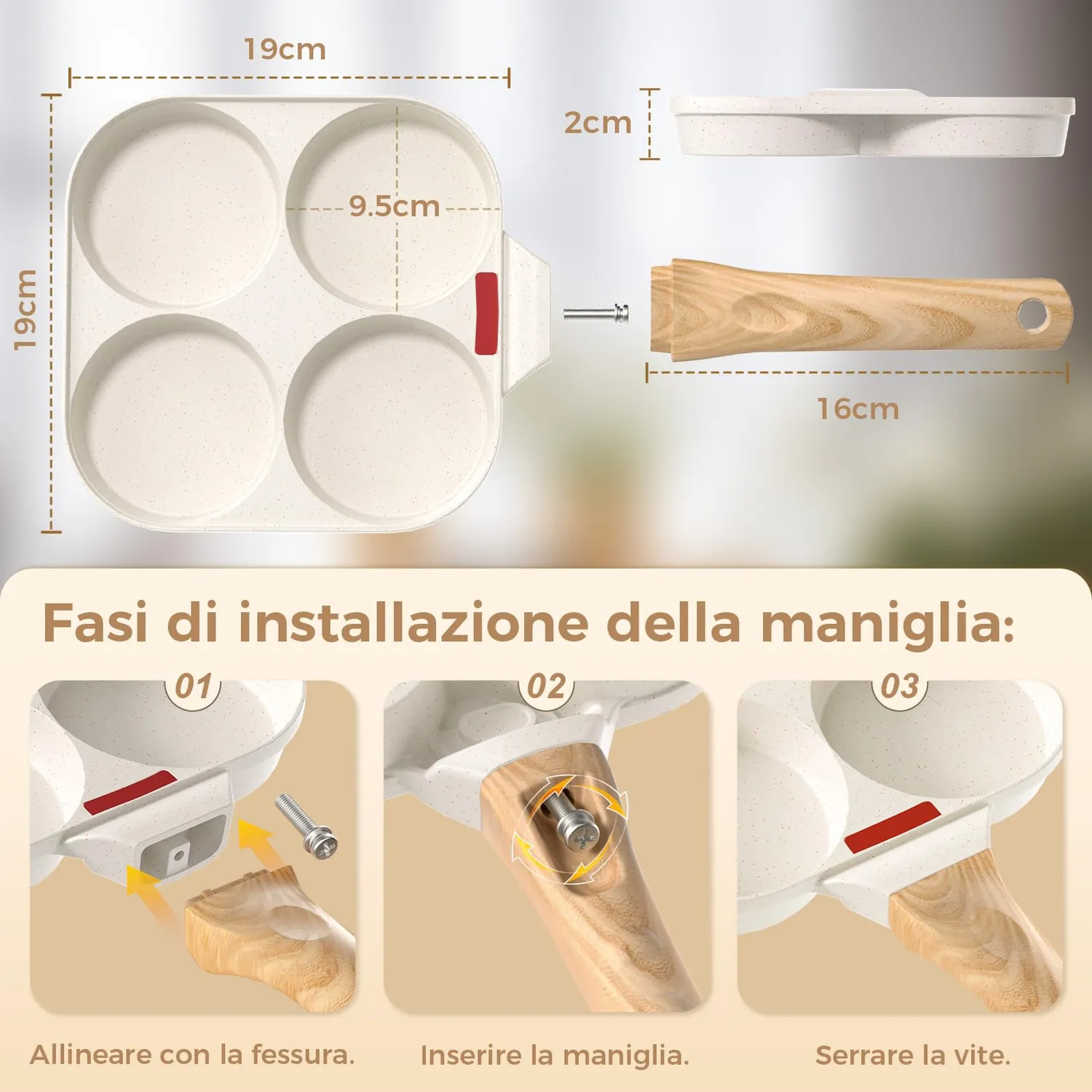 Yashe padella pancake 4 fori senza PTFE per induzione