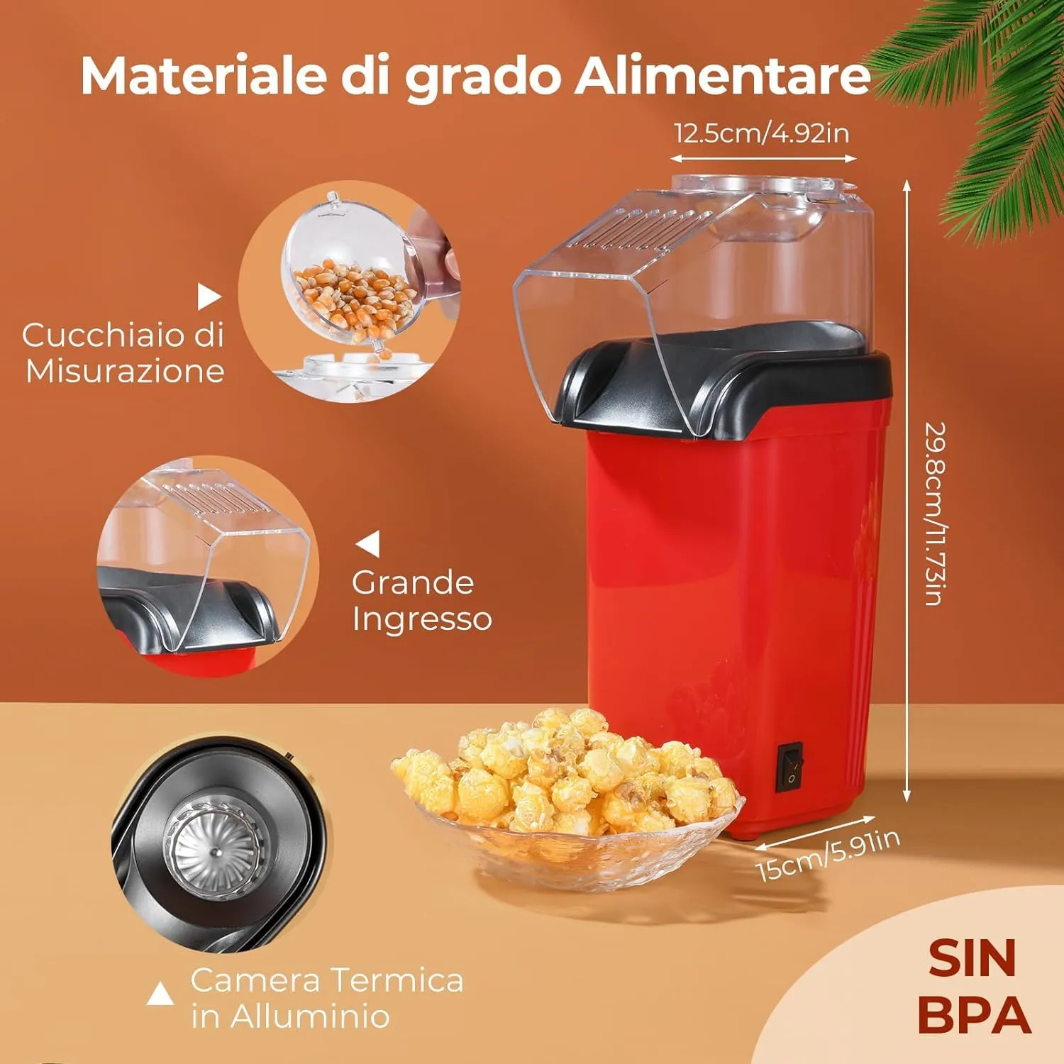 Yashe RH-927 macchina popcorn aria calda 1200W rossa