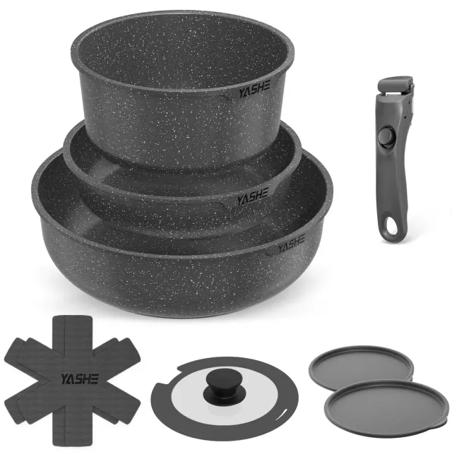 YASHE Set Pentole Induzione 9 Pezzi Senza PTFE Impilabile