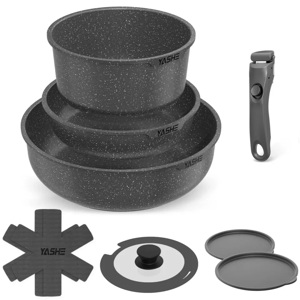 YASHE Set Pentole Induzione 9 Pezzi Senza PTFE Impilabile