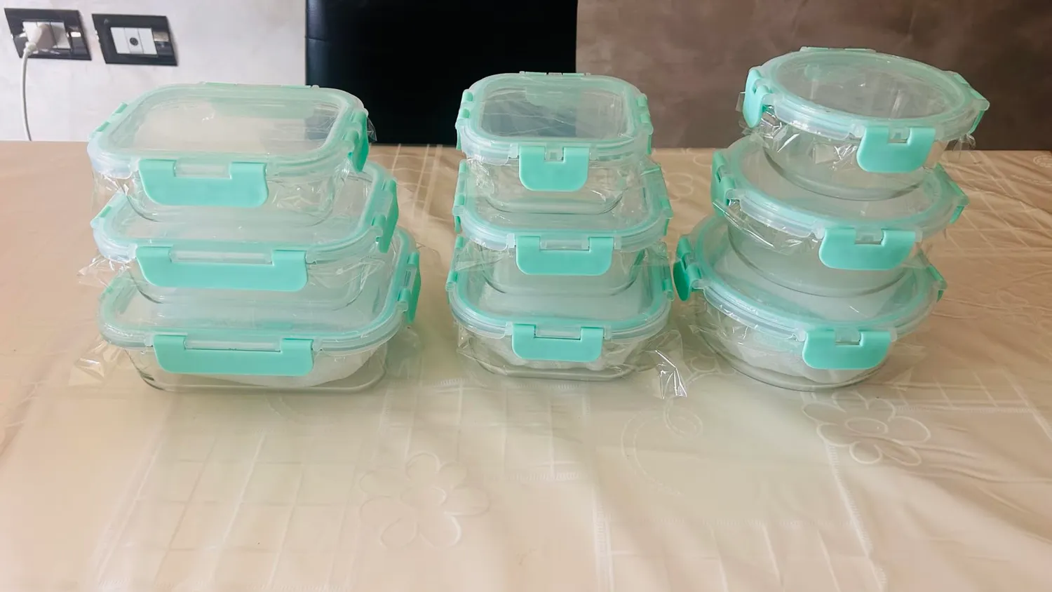 Yashe Set 12 Contenitori Vetro Alimenti Grigio Ermetici
