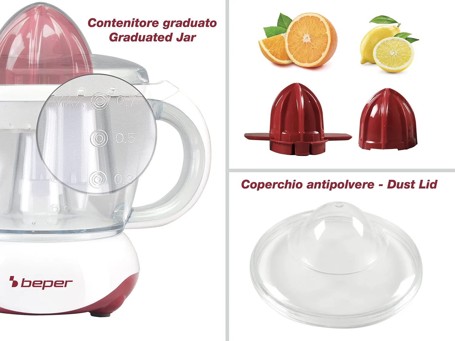 Beper BP.101H spremiagrumi elettrico 700 ml rosso