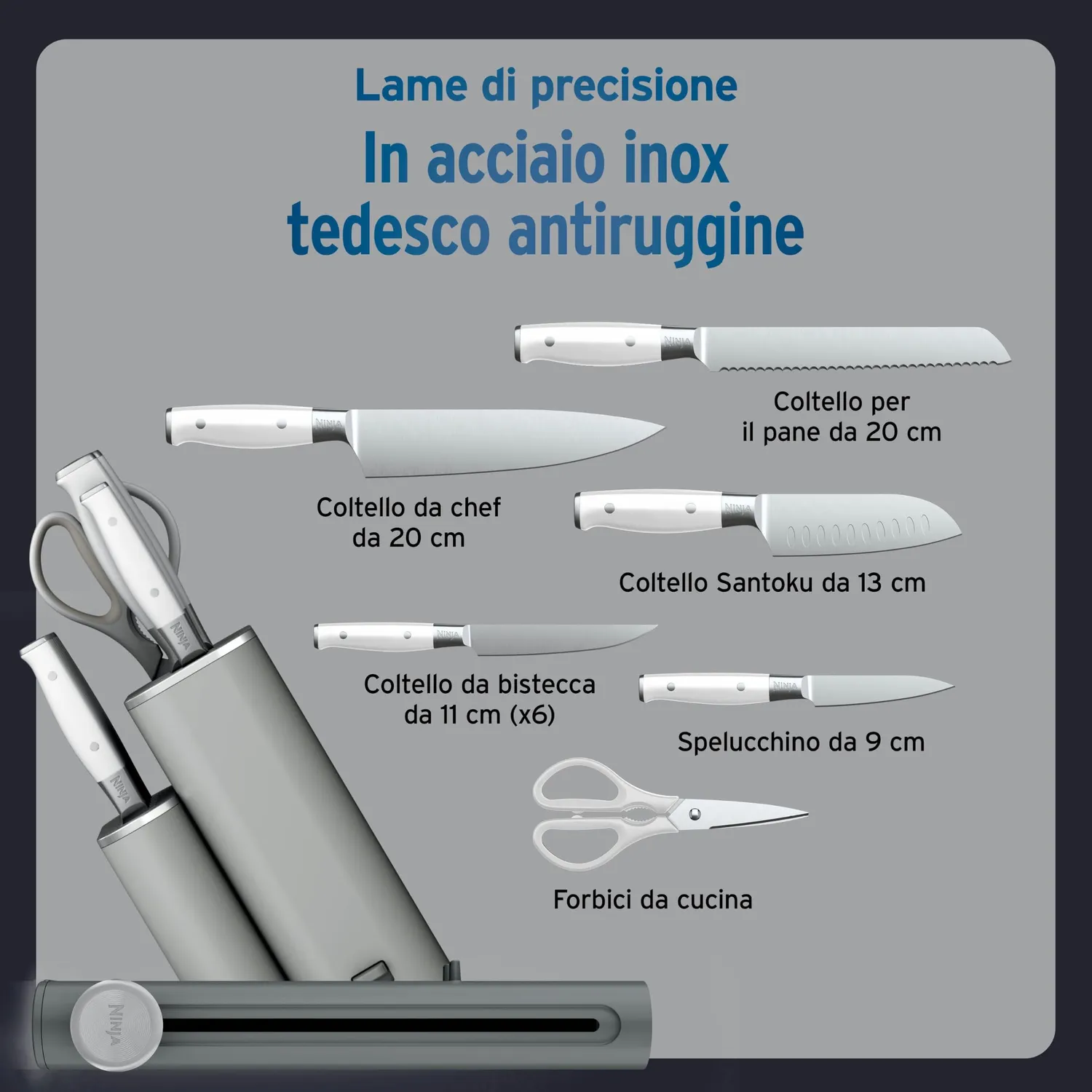 Ninja StaySharp NK32013EUUKGY1 set coltelli inox 13 pezzi bianco/grigio