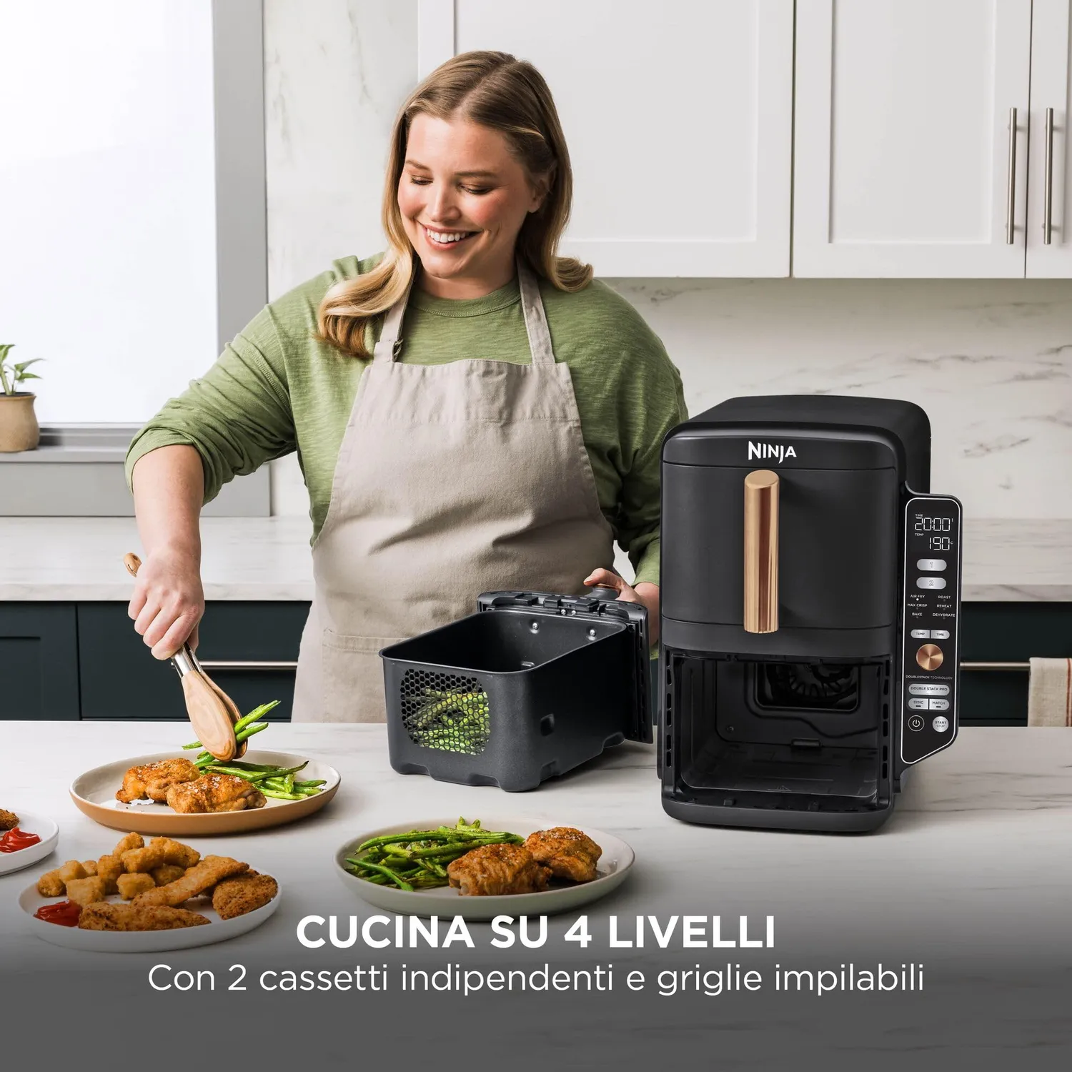 Ninja Double Stack XL Friggitrice Aria 9,5L Nero Rame Pinze