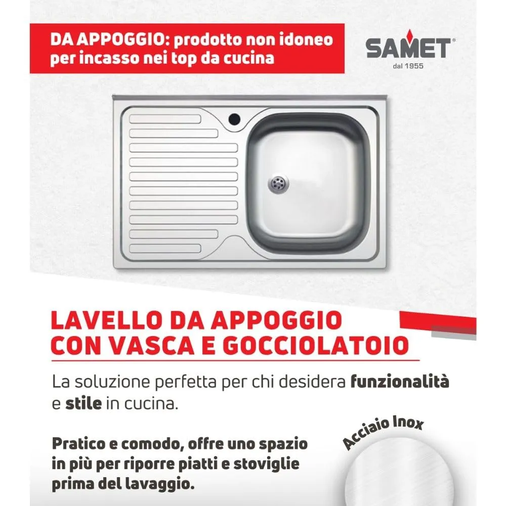 Samet SA216 lavello appoggio 80x50 inox gocciolatoio sinistro