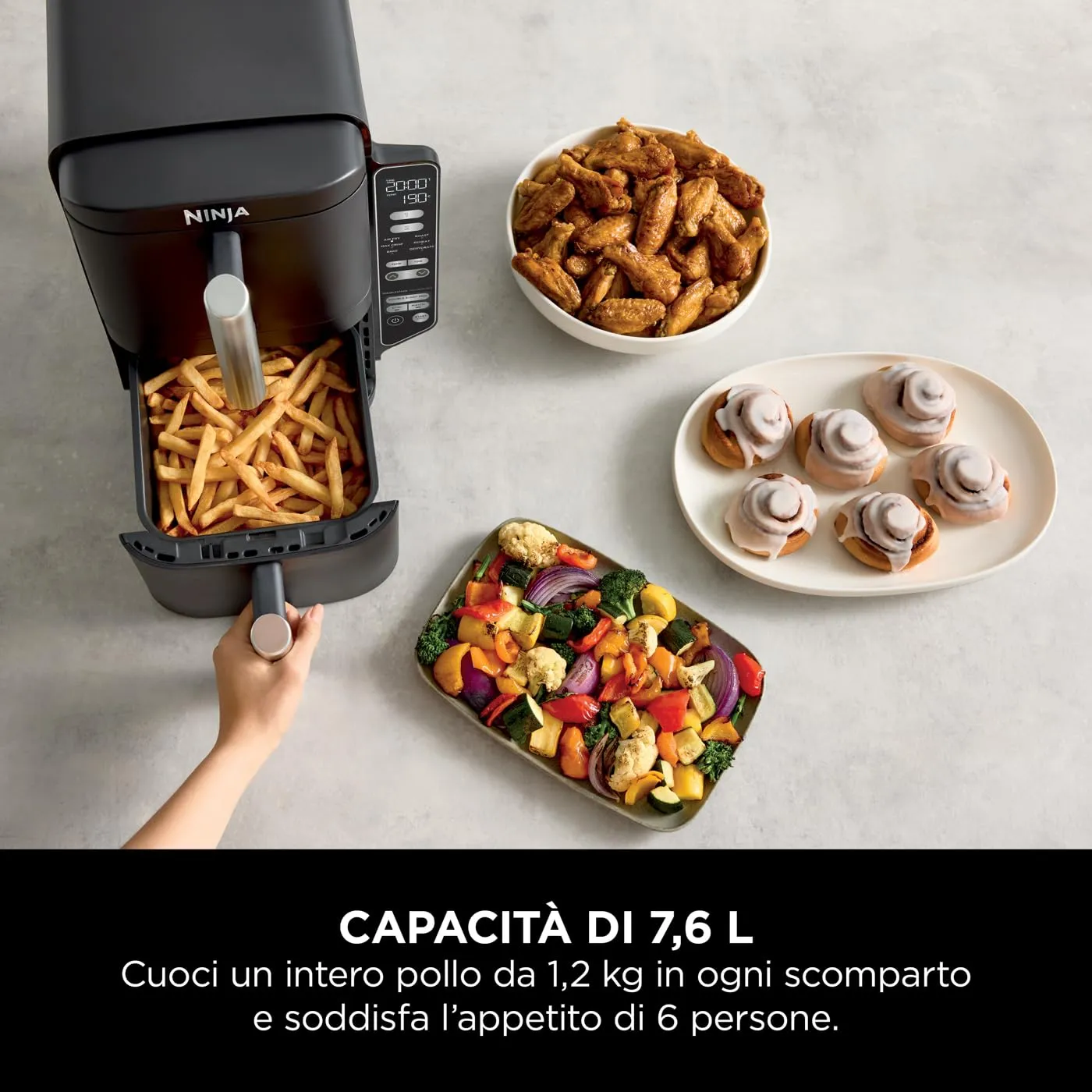 Ninja Double Stack Friggitrice Aria 7,6L Nera 6 Funzioni