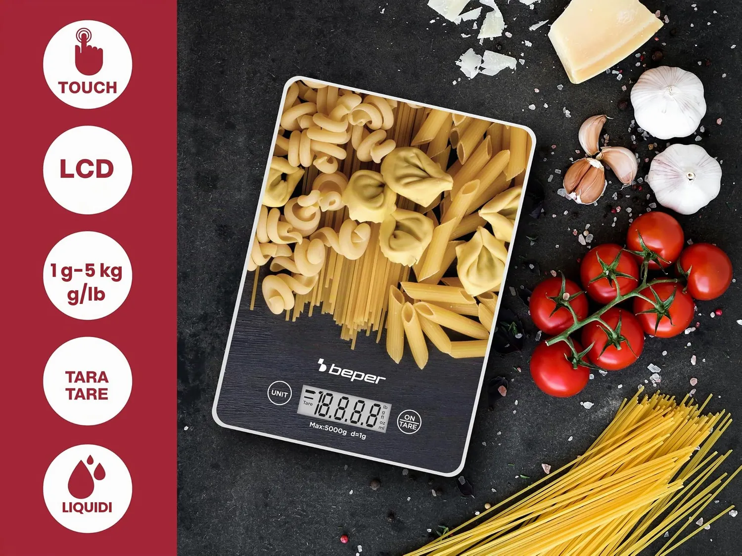 Beper P102BIL003 bilancia cucina digitale pasta 5 kg