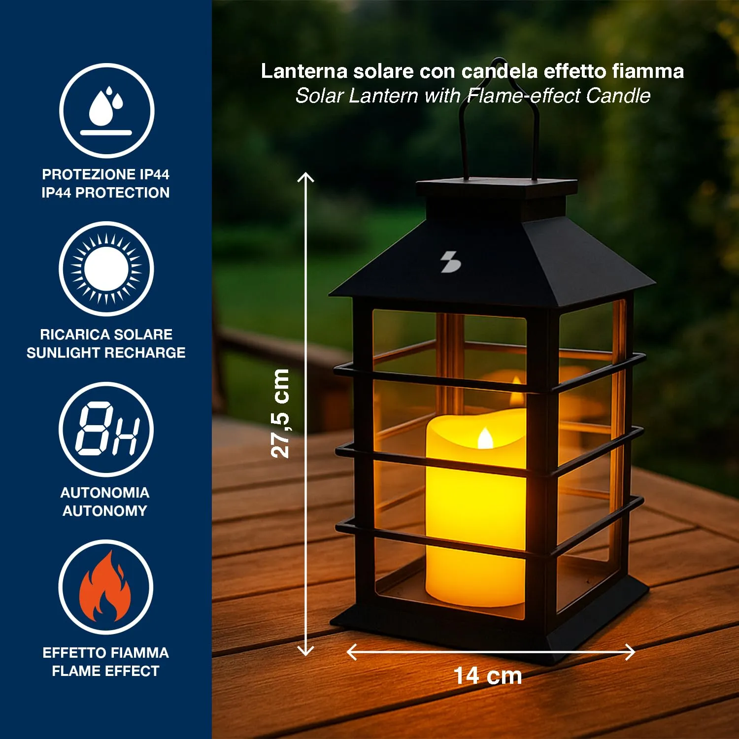 Beper P207ILO303 lanterna solare effetto fiamma con gancio