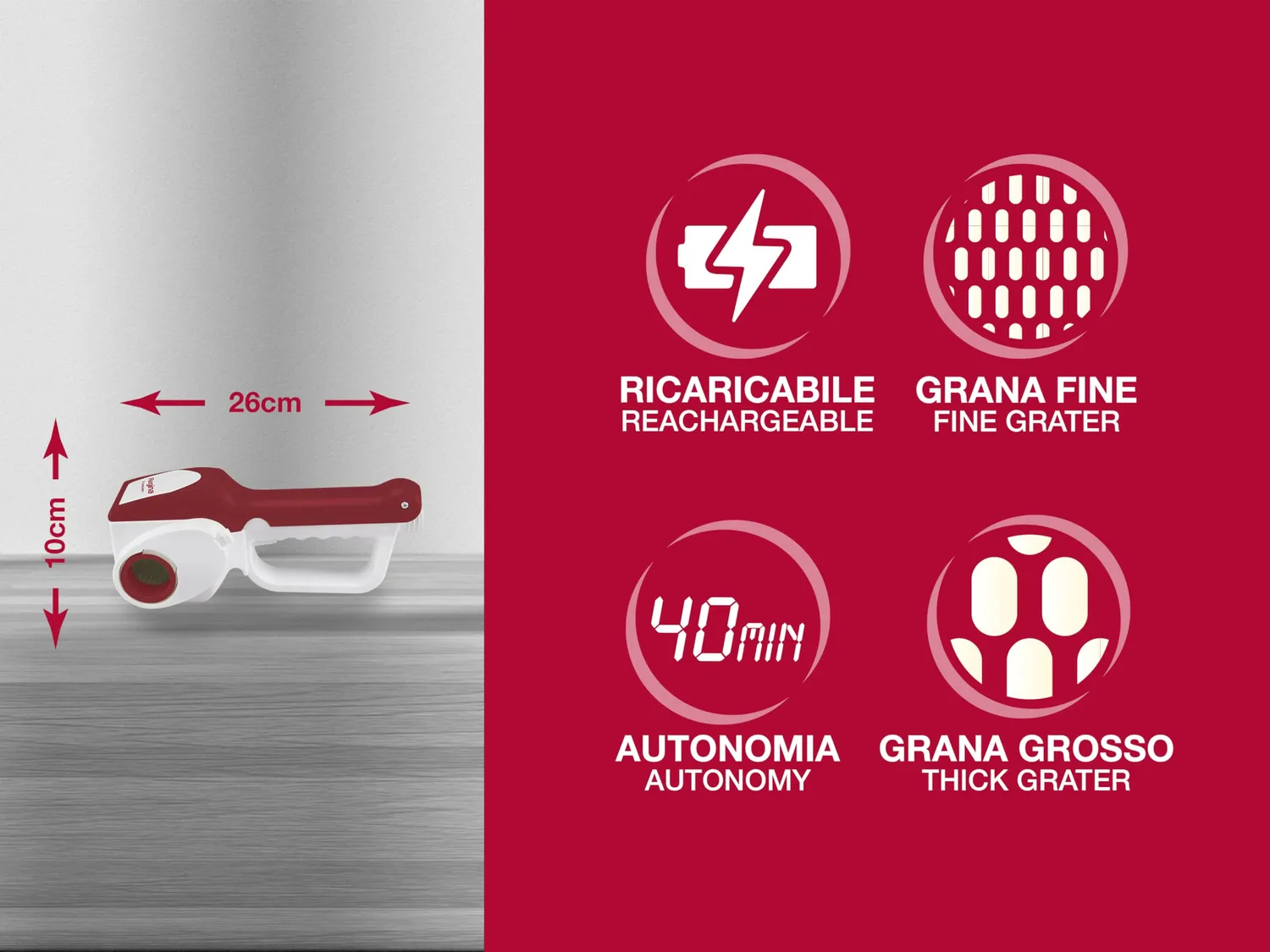 Beper 90.071 grattugia elettrica per formaggio rossa