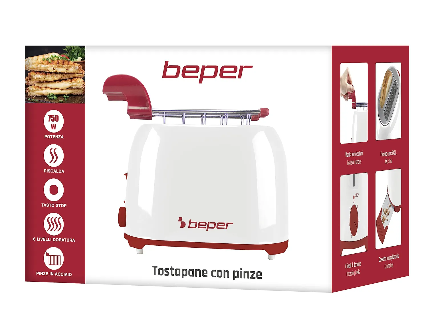 Beper P101TOS100 Tostapane Inox 2 Fessure 7 Livelli