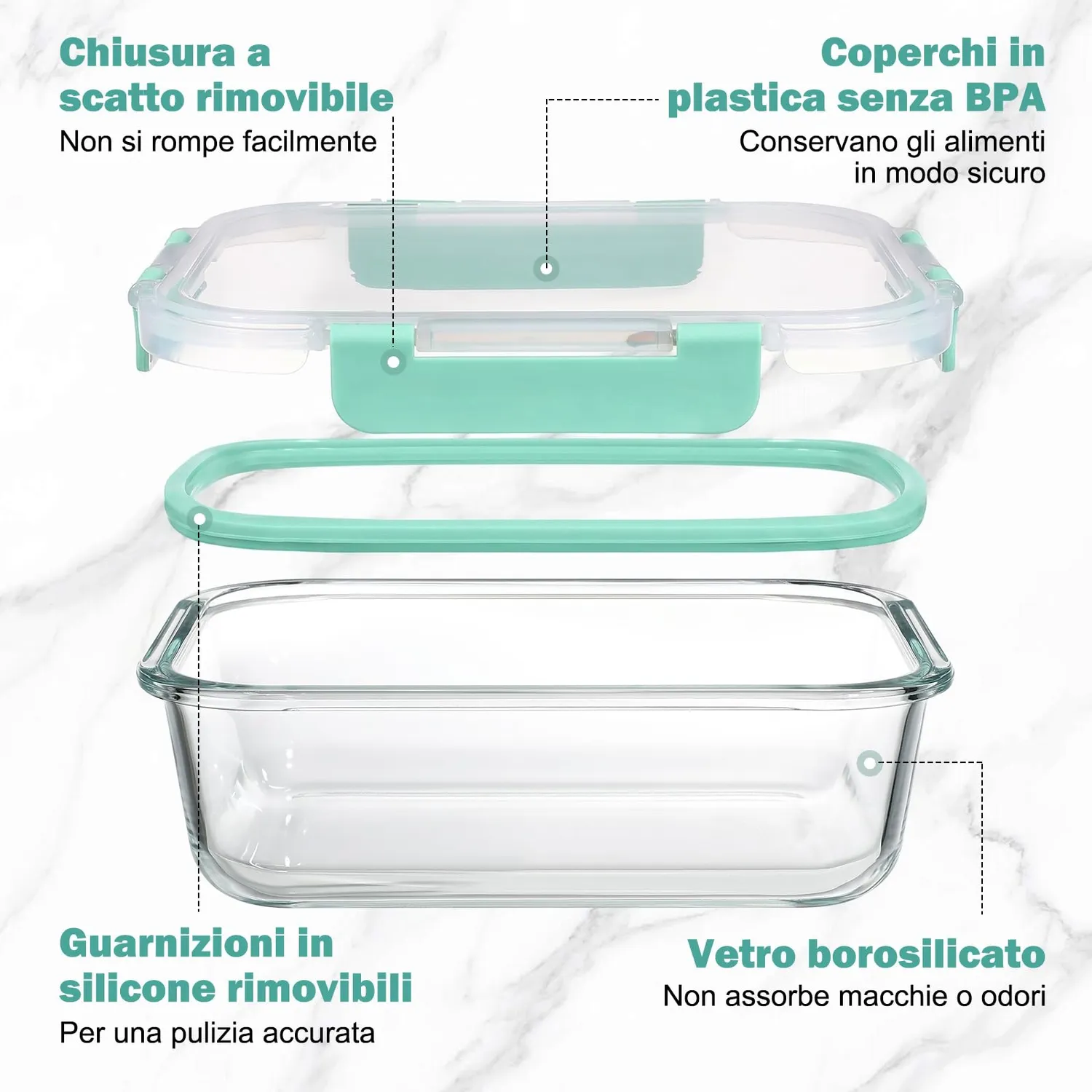 YASHE Set 10 Contenitori Vetro Alimenti 1040+370 ml Verde Ermetici