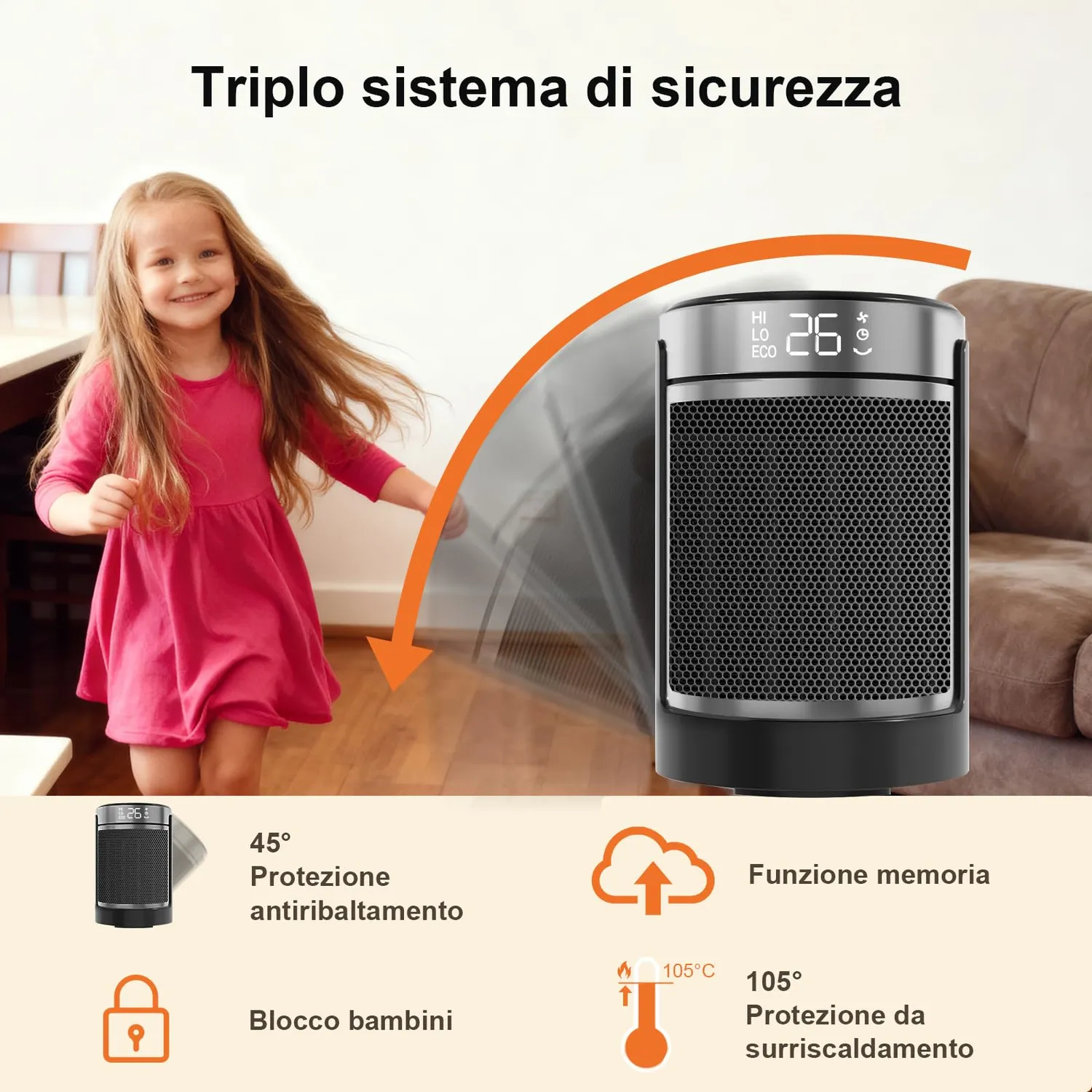 Yashe stufetta elettrica 1500W silenziosa con telecomando